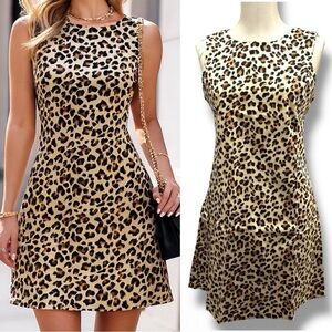 153 ZARA | EUC Beige Black Leopard Print Sleeveless Midi Dress (size XS/S)